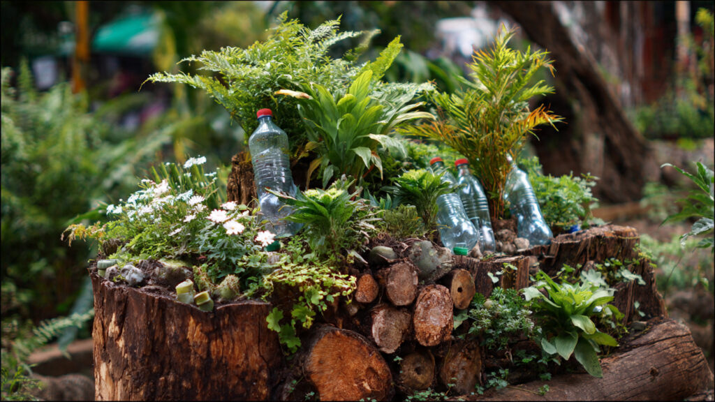 DIY Beautiful Garden from Dry Stump and Plastic Bottles: A Creative & Eco-Friendly Garden Makeover