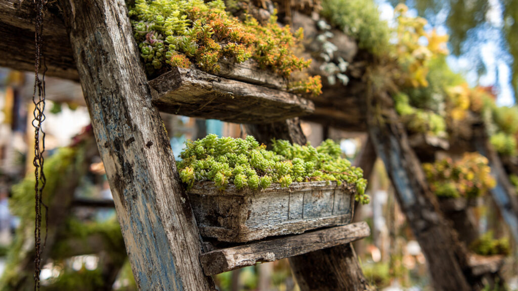 How Can You Transform Old Ladders into a Charming Vertical Garden Display?