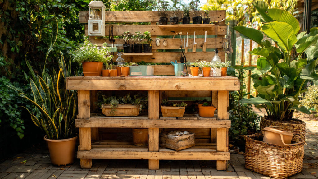 How Can You Transform Old Wooden Pallets into a Stunning Designer Potting Bench?