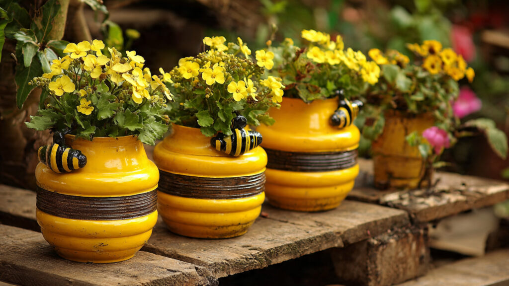 Wonderful DIY Bee Flower Pots from Plastic Bottles for Your Garden