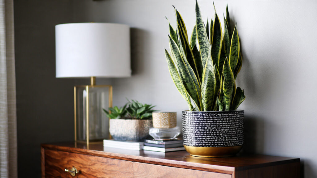 Wondering How to Style a Modern Console with an Architectural Snake Plant?